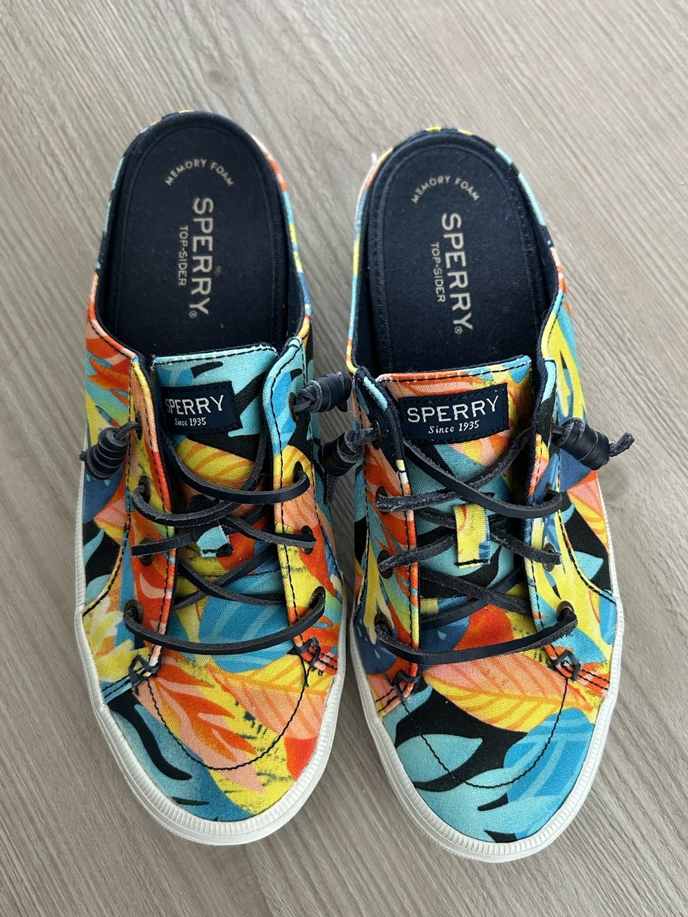 Sperrys Crest Vibe Coral Floral Navy Multicolour Mule Sneaker sz 8